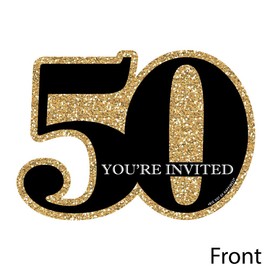 Adult 50th Birthday - Gold - Shaped Fill-In Invitations - Birthday Party Invitation Cards with Envelopes - Set of 12
