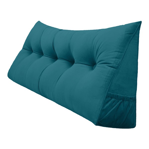 Peachwell Triangular Reading Bed Rest Pillow Large Bolster Cushion Headboard Backrest Wedge Pillow with Removable Cover and Two Large Side Pockets (Teal, King: 78 x 8 x 20 inches)