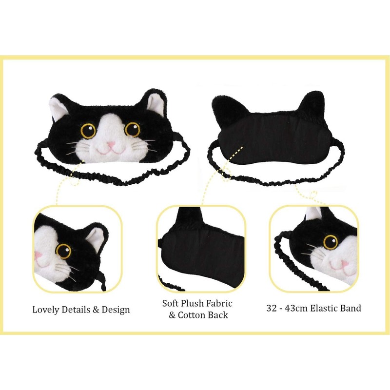 Cat Plush Comfortable Sleep Eye Mask (Black & White Cat)