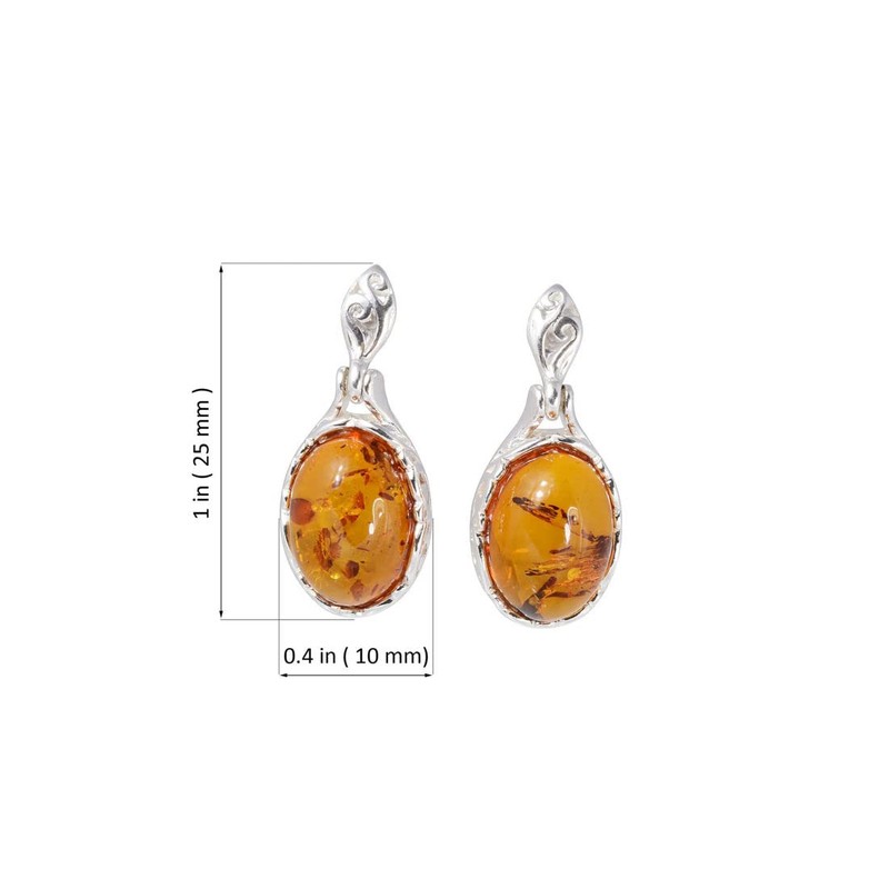 Sterling Silver Baltic Honey Oval Amber Earrings