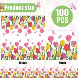 100 PCS Spring Tulip Cocktail Napkins Spring Floral Paper Party Napkins Disposable 3-Ply Watercolor Tulip Beverage Dessert Napkins for Bridal Shower Wedding Birthday Tea Party Supplies