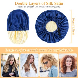 Mugust Pack of 2 Satin Bonnet Silk Cap, Night Sleep Hat, Adjustable Sleeping Cap, Headwear, Soft Headband, Sleep Cap, Silk with Elastic Band for Women and Girls, Black and navy blue