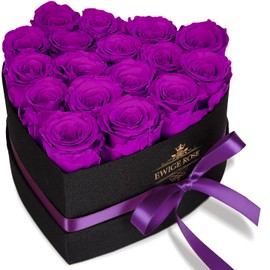 QHHENTOO 17 Infinity Roses, Eternal Purple Rose Gifts for Women, Preserved Rose in Heart Box for Women, Mother for Birthday, Anniversary, Valentine's Day, Mother's Day, Christmas, Wedding Anniversary