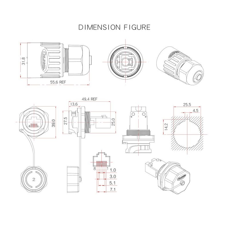 CNLINKO RJ45 Ethernet Industrial Connector, Panel Mount Receptacles Socket Jack,