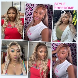 koinu Ash Blonde Wig Human Hair 13x4 Transparent Lace Front Wigs Human Hair 200% Density Ash Blonde Straight Lace Front Wigs for Black Women Pre Plucked Dark Brown Roots Human Hair Wig Pre Plucked 26 Inch