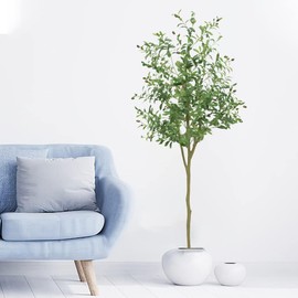 GarveeHome 5 FT Artificial Olive Tree, Faux Olive Tree with Silk Oliver Leaves and Lifelike Fruits, Fake Olive Plants in Pot for Home Decor
