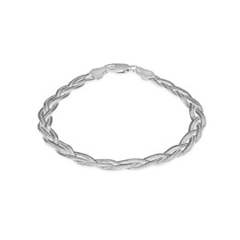 Tuscany Silver Women's Sterling Silver Twisted Flexible Herringbone Bracelet of 19cm/7.5