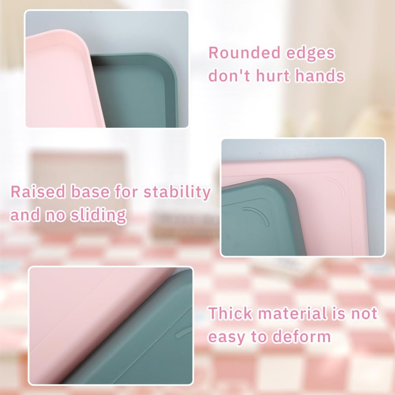 KiKiHong 2 Piece Rectangular Tray,Small Tray,Reusable Plastic Tray,Tea Tray,Fast Food