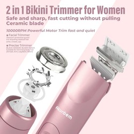 Akunbem Recortadora de bikini para mujer, maquinillas de afeitar eléctricas 2 en 1 para mujer, afeitadora eléctrica de doble cabeza, IPX7, impermeable