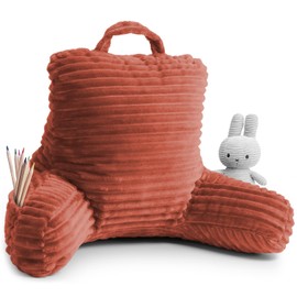 Clara Clark Reading Pillow for Bed Adult –Back Pillow for Sitting in Bed, Standard Plush Bed Pillows for Sitting Up in Bed, Shredded Foam Bed Chair Pillow with Arms and Pockets, Misty Bed Rest Pillow