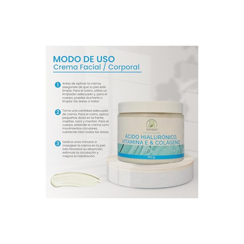 Crema Facial De Ácido Hialurónico, Vitamina E & Colágeno Hidratación
