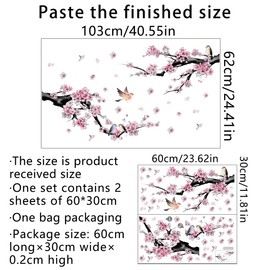 WOHAHA Wall Sticker, Tree, Stylish, Pink, Peach Blossoms, Birds, Flowers and Plants, Ink Painting Style, Wall Sticker, Removable, Waterproof, Wall Decoration, Living Room, Rental, Bedroom, Stylish,