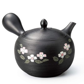 Tokoname Ware Y861 Spring Autumn Black No. 3 Pine Skin Flower Mizuki Teapot, 16.2 fl oz (460 ml)