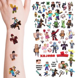 8 Pieces Temporary Tattoos for Kids,My World Tattoo Stickers,Waterproof Cartoon Fake Tattoo Sticker Set,Suitable for Boys Girls Birthday Gifts Party Decoration Gifts Game Gifts