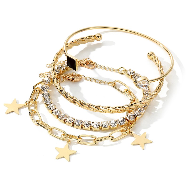 4 Pcs Gold Bracelet for Women, Dainty Sparkle Full Diamond