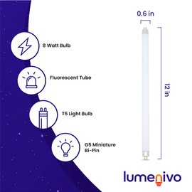 lumenivo FL8D Replacement Bulb 8 Watt 12 Inches Fluorescent Tube Light Bulb - F8T5/D with G5 Miniature Bi-Pin - 6500K Daylight White Tube Light - 1 Pack