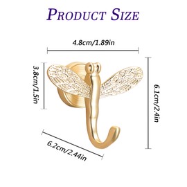 YueLvoe Dragonfly Wall Hooks, 2Pcs Heavy Duty Decorative Coat Hooks for Wall Mount, Vintage Boho Zinc Alloy Hanging Hooks for Coat, Towel, Robe, Hat, Purse, Keys (Gold)