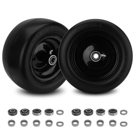 2PCS 11x6.00-5 Flat Free Tire and Wheel with 1/2" & 3/4" & 5/8" Precision Bearings and 5.8"-10.4" Centered Hub, Black Front Zero-Turn Smooth Tire Replacement for Riding Lawn Mowers Garden Tractor