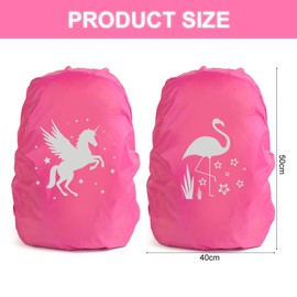 Capaneus Rain Cover School Bag, Pack of 2 Step by Step Rain Cover, Reflective Backpack Cover, Rain Cover, School Bag Cover with Unicorn and Flamingo for Boys Girls Beginners to School