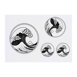 4 x 'Tsunami Drawing' Temporary Tattoos - Water Resistant, Skin-Safe, Non-Toxic Transfers, Mixed Sizes (TO00078428)