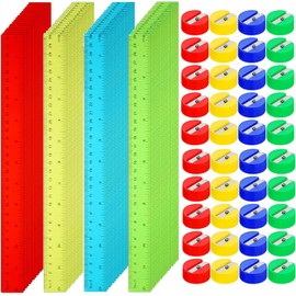 Mifoci 300 Pcs 12 Inch Plastic Rulers and 300 Pcs Mini Round Manual Pencil Sharpener Bulk for Classroom Office Back to School Supplies Kids Boys Girls, Assorted Colors (Classic Styles)