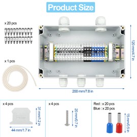 Junction Box Surface-Mounted Junction Box IP68, 2 in 3 Out Junction Box, Waterproof, Surface-Mounted Junction Box with Terminal Block, DIN Rail, Terminal Block Kit, UK 2.5 Terminal Kit for Cable