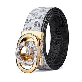 VANNANBA Mens Ratchet Belts Genuine Leather Designer Belt with Automatic Buckle Alloy Gift for Men, Gold01, 34"-36" Waist Adjustable