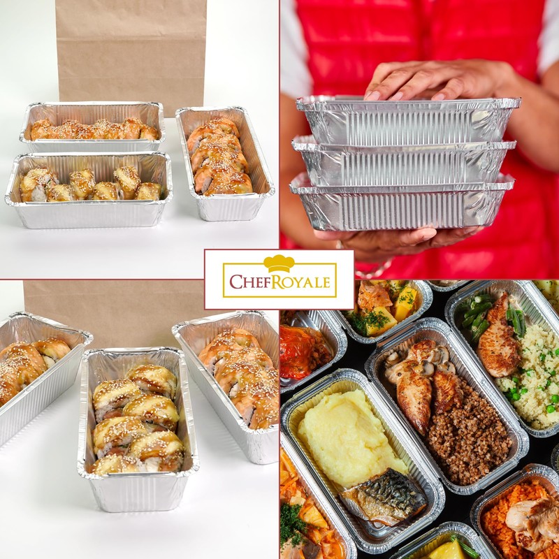 CHEF ROYALE 25 x Aluminium Foil Containers with Lids -
