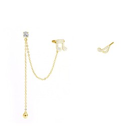 Asymmetrical Music Note Stud Earrings for Women Girls Sterling Silver 925 Dainty CZ Rhinestone Crystal Threader Tassel Chain Drop Earring Dangling Ball Charm Studs Cartilage Cuffs Wrap Ear Jewelry Gifts BFF (Gold)