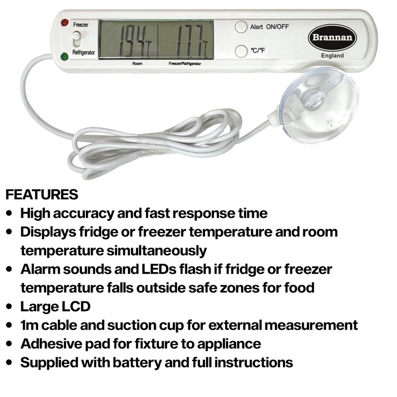 Brannan Digital Freezer or Fridge Thermometer with Alarm- For Use