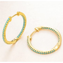 AT Jewellery - 18ct Gold Filled Ladies Blue Turquoise Double Sided Snap-Closure 25mm Huggie Hoop Earrings