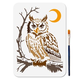 MAYJOYDIY Owl Stencil Bang Owl Animal Stencils for Painting 11.7×8.3inch Reusable Moon Bird Stencil Crafts Drawing Templates with Paint Brush for DIY Craft on Wood Wall Home Decor