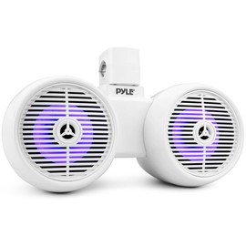 Pyle Dual Bluetooth Off-Road Speakers-6.5” 200W 2-Way Marine Waterproof Wakeboard Tower Sound System w/LED Light,Full Range Outdoor Stereo Speaker for Car ATV Jeep Boat,Includes Brackets(White)