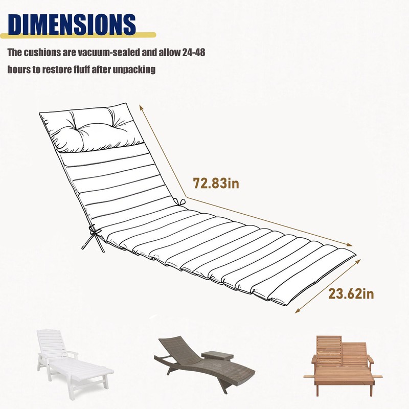 PERFECT GARDEN Chaise Lounge Cushions Outdoor Waterproof,Lounge Chair Cushion for