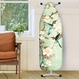 Nuxovilar Light Green Background with Hummingbirds & Cherry Blossoms Ironing Board Cover, 15×54inch, This Cover Fits Most Standard Boards, Dust - Proof Ironing Accessory for Home Decoration