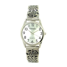 VERSALES Ladies Elegant Floral Flower Stretch Elastic Band Fashion Watch Varsales (silver)