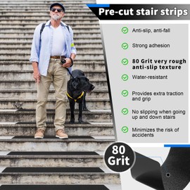 SMILOOL Outdoor Stair Treads Non-Slip Step Strips for Wooden Steps 5 Pack 6” x 24” Anti Slip Grip Tape Precut for Outside Stairs, Non Skid Stair Tread Mats Weather Resistant for Outdoors, Black