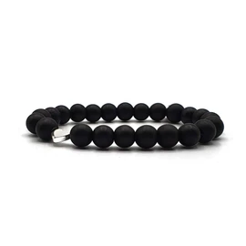 KARDINAL WEIST Heart onyx bracelet, gemstone beads, power stone jewellery for women, chakra - love - passion - romance, Stainless Steel, black