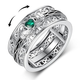 Claddagh Ring 925 Sterling Silver Claddagh Spinning Ring Irish Jewelry Gifts for Women Men (Size 7)