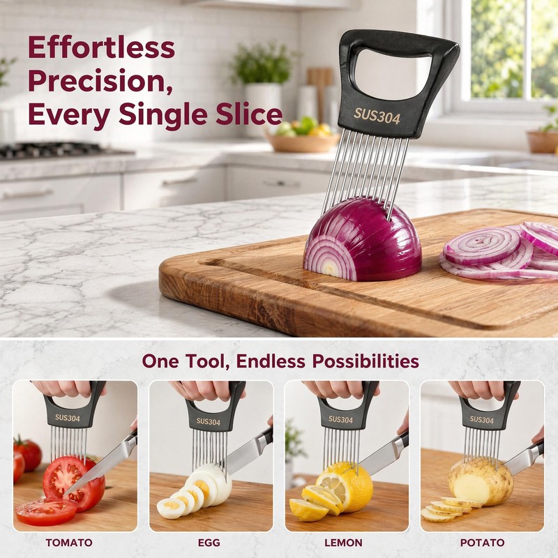 AOYYUBK 304 Stainless Steel Onion Holder & Slicer - Multi-Fruit