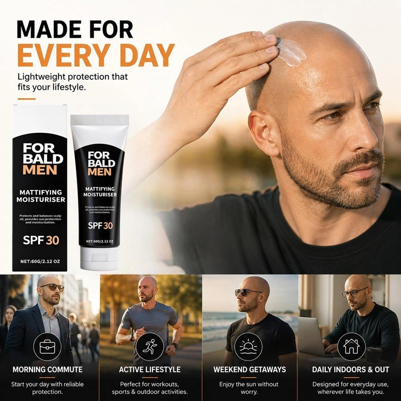 Scalp Sunscreen SPF 30, Mattifying Gel for Bald Men, Fragrance