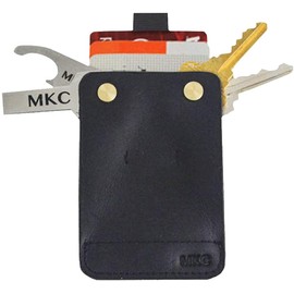 MKC Minimalist Slim Leather Wallet with Pull Tab, Unisex All-In-One Key Holder and Card and Cash Organizer, 2.75 x 4 x 0.3 in - Black