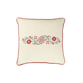 Creative Co-Op Square Floral Cross-Stitch Cotton Piped Trim Pillow, Red