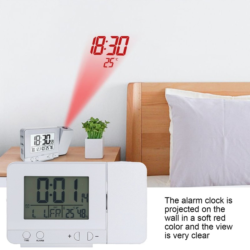 Projection Alarm Clock Backlit LED USB Charging Multifunctional Clock with