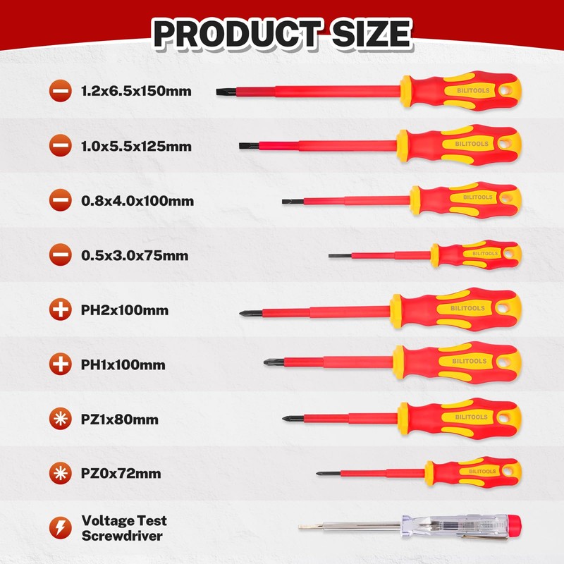 BILITOOLS Insulated Screwdriver Set, 9pcs 1000V Electrical Screwdriver Insulated VDE