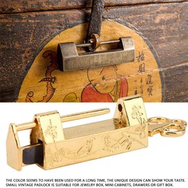 Vintage Lock, Mini Chinese Traditional Mag Pie Flowers Padlock Decorative Lock with Key for Jewelry Box Drawer(Gold)