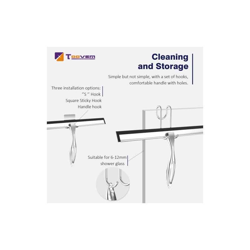 TOOVEM 14-Inch Stainless Steel Shower Squeegee with Hooks
