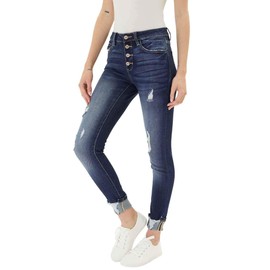 Kan Can Women's High Rise Button Fly Super Skinny Jeans (6192D, 3/25)