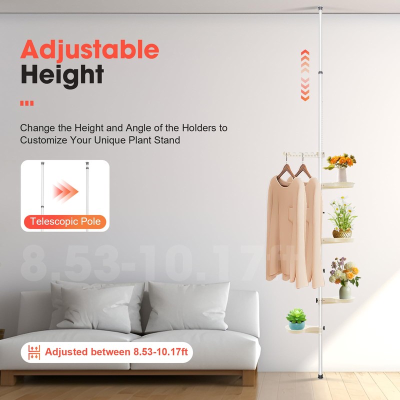 7 Tier Indoor Storage Pole,Corner Storage Rack,Adjustable Plant Pot Stand,Telescopic