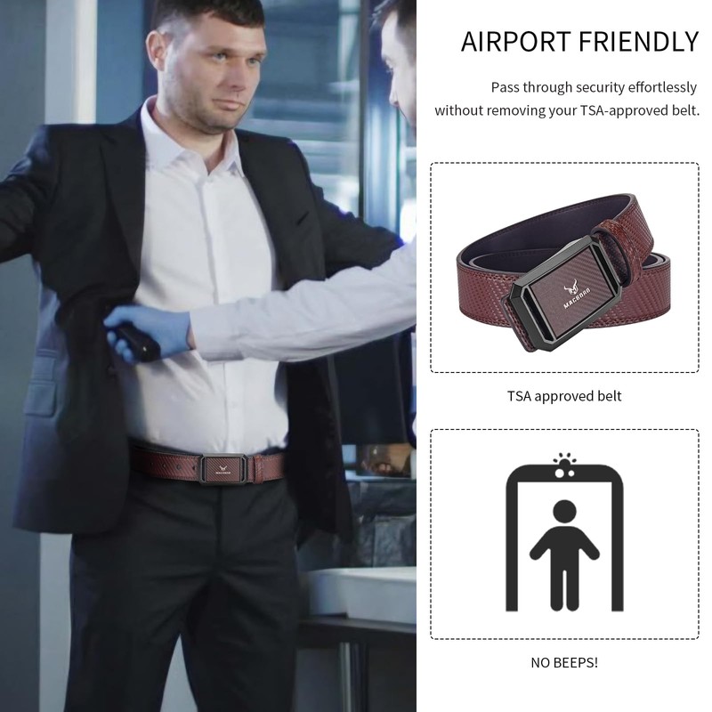 MACBORO Tsa Approved Belts for Men Plastic Buckle Hypoallergenic Non